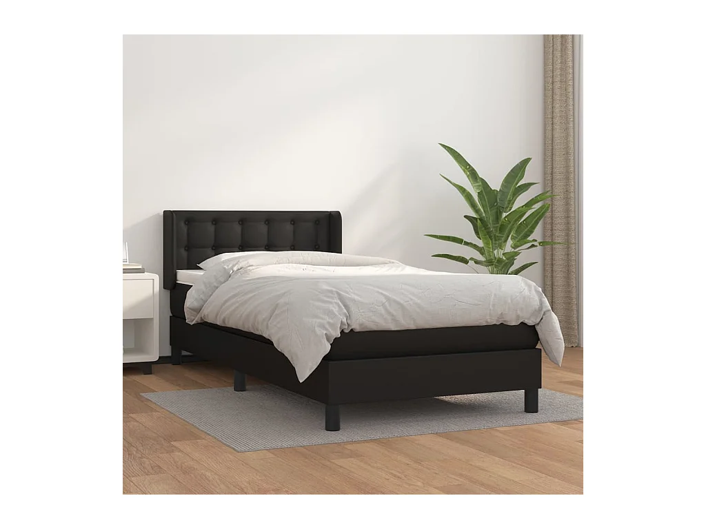 Ensemble complet boxspring - 80x200 cm + sommier tapissier + matelas Noir Similicuir SRGW18791