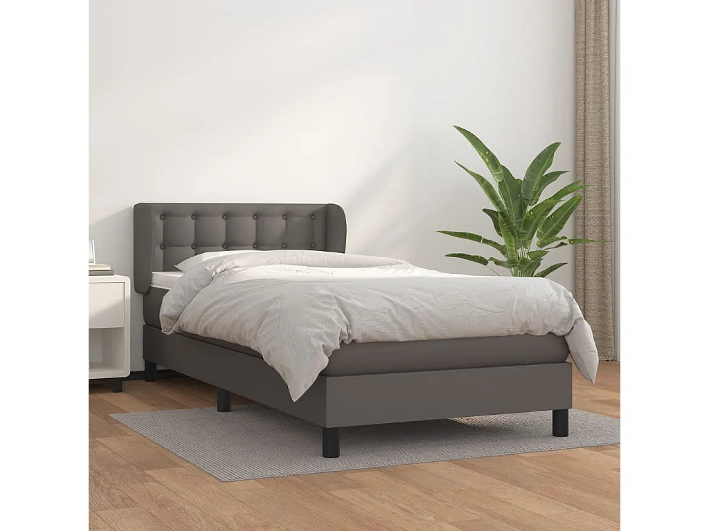 Conjunto Boxspring - 90x190 cm + Somieres + colchón cuero sintético gris ES38466