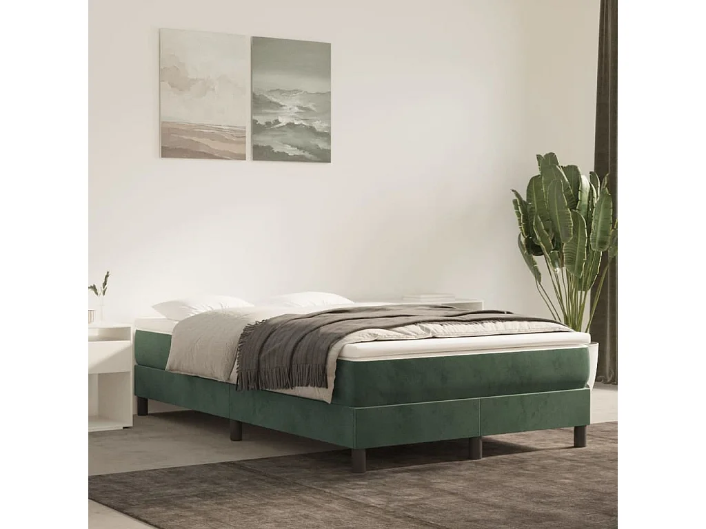 Cama continental boxspring com colchão 120x200 cm veludo verde-escuro PT182710
