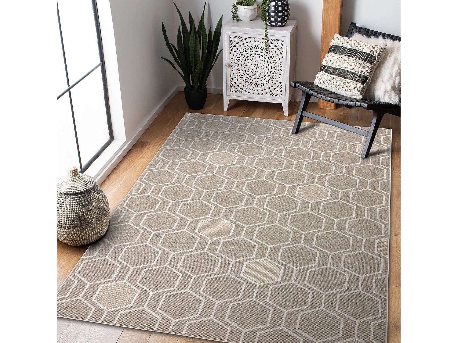 Tapijt SPRING 20404558 Zeshoek- beige kleuring 140x200 cm