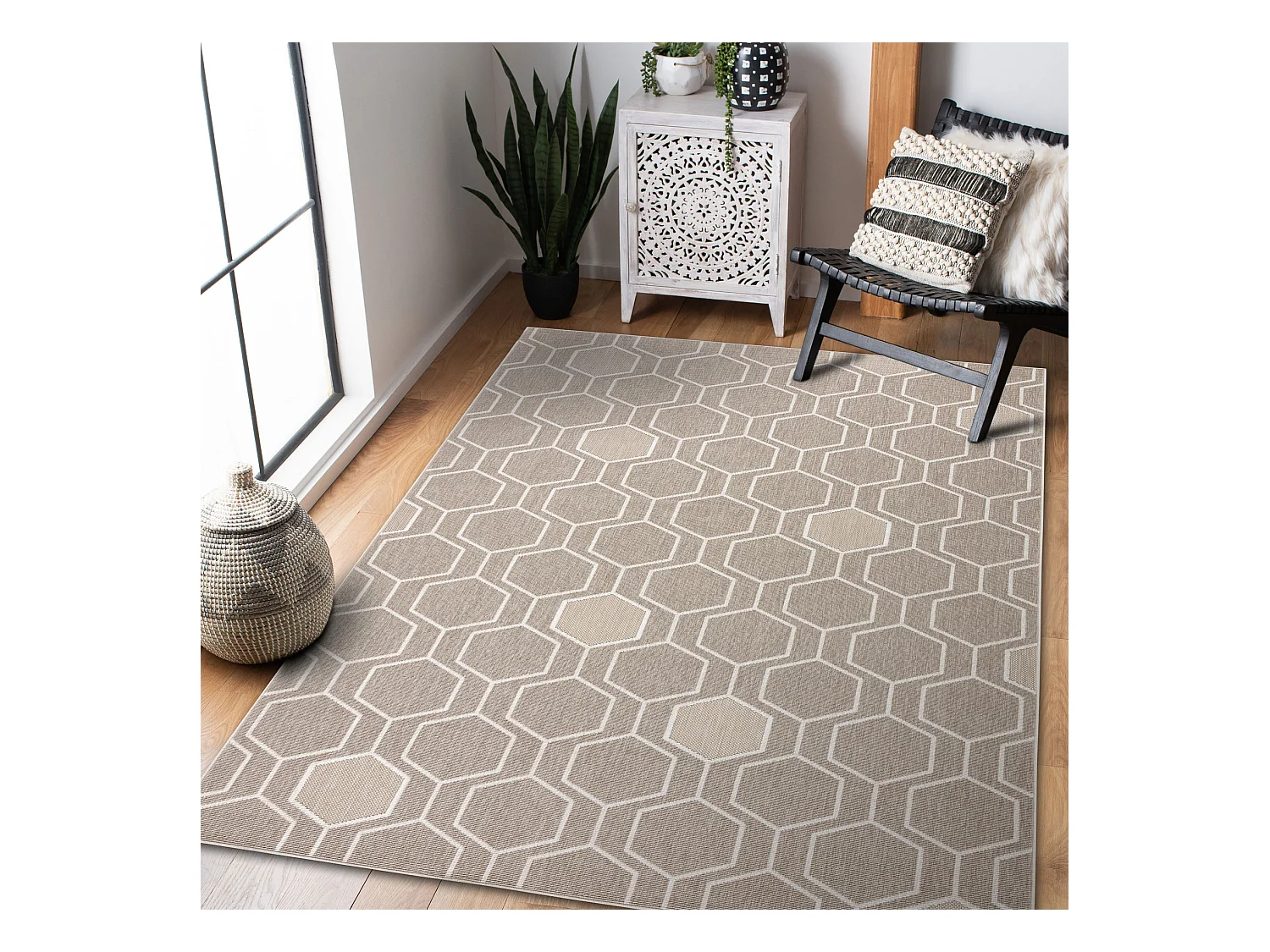 Tapis SPRING 20404558 Hexagone, à cordes, à boucles - beige 140x200 cm