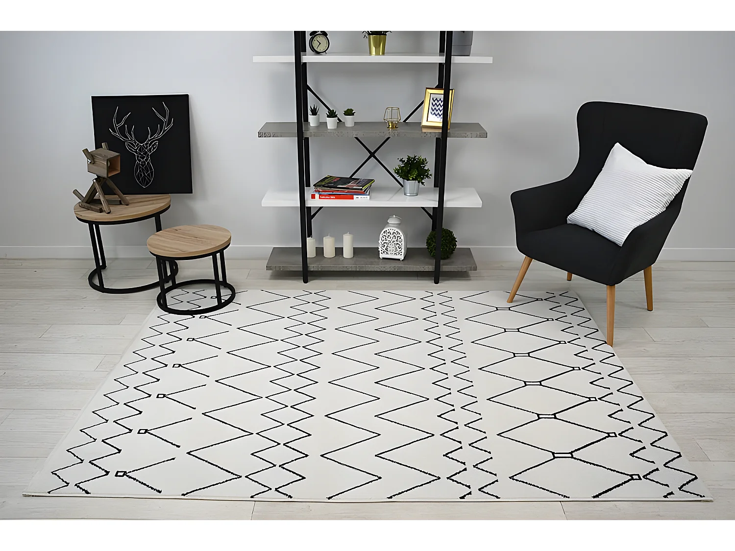 Tapis SENSE Micro 81249 ZIGZAG ETNO blanc/bleu 200x290 cm