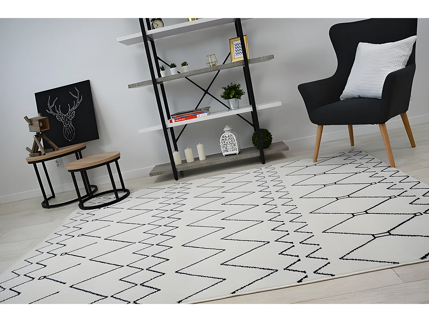 Tapis SENSE Micro 81249 ZIGZAG ETNO blanc/bleu 200x290 cm