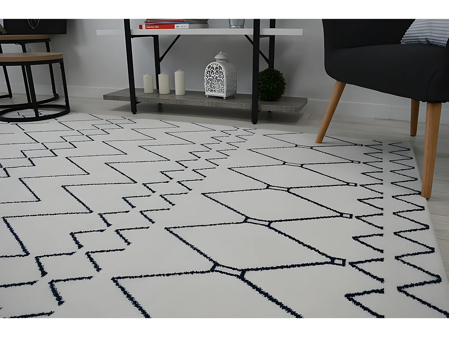 Tapis SENSE Micro 81249 ZIGZAG ETNO blanc/bleu 200x290 cm