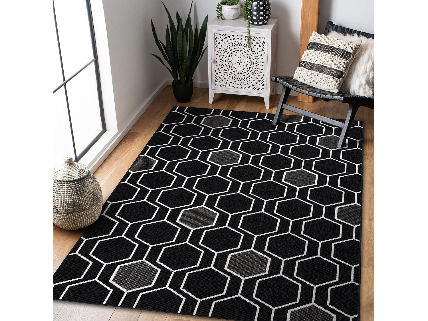 Tapis SPRING 20404993 Hexagone, à cordes, à boucles - noir 140x200 cm