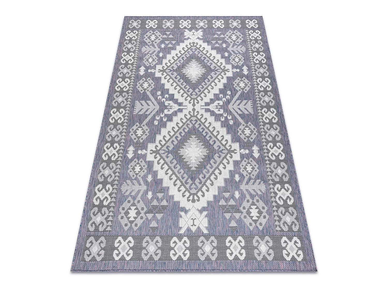 Tapis SIZAL SION aztèque 3007 tissé à plat bleu / rose / ecru 80x150 cm