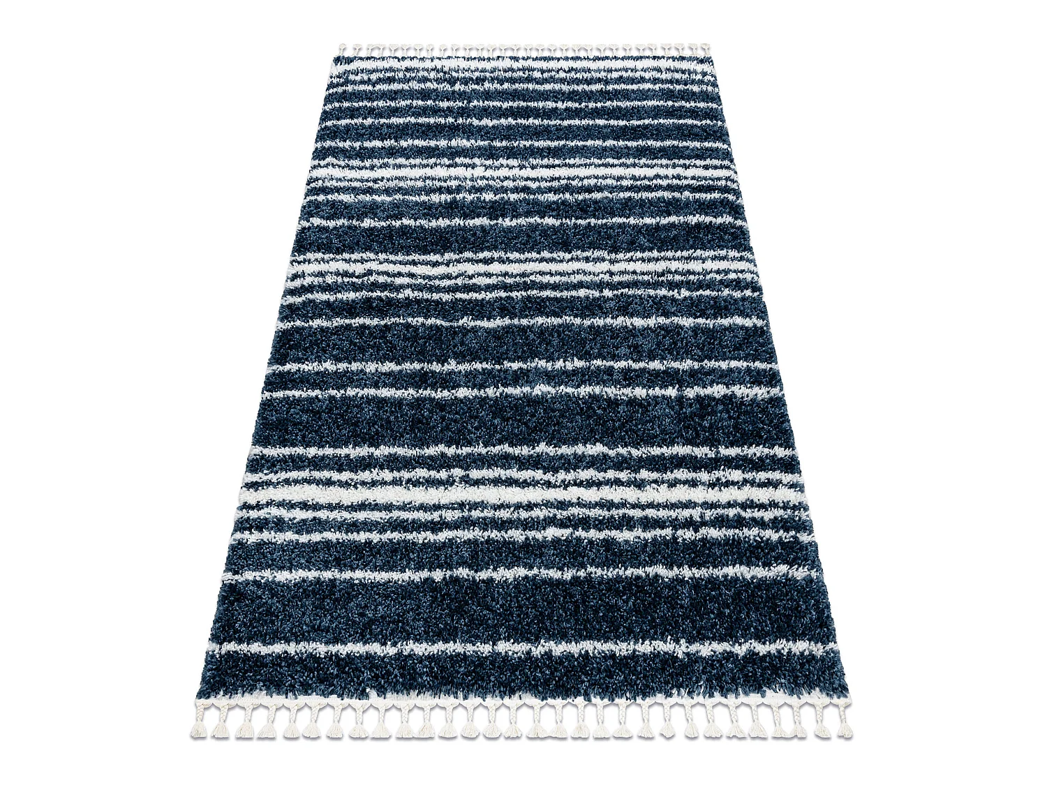 Tapis UNION 4080 Rayures bleu et crème Franges berbère marocain shag 120x170 cm