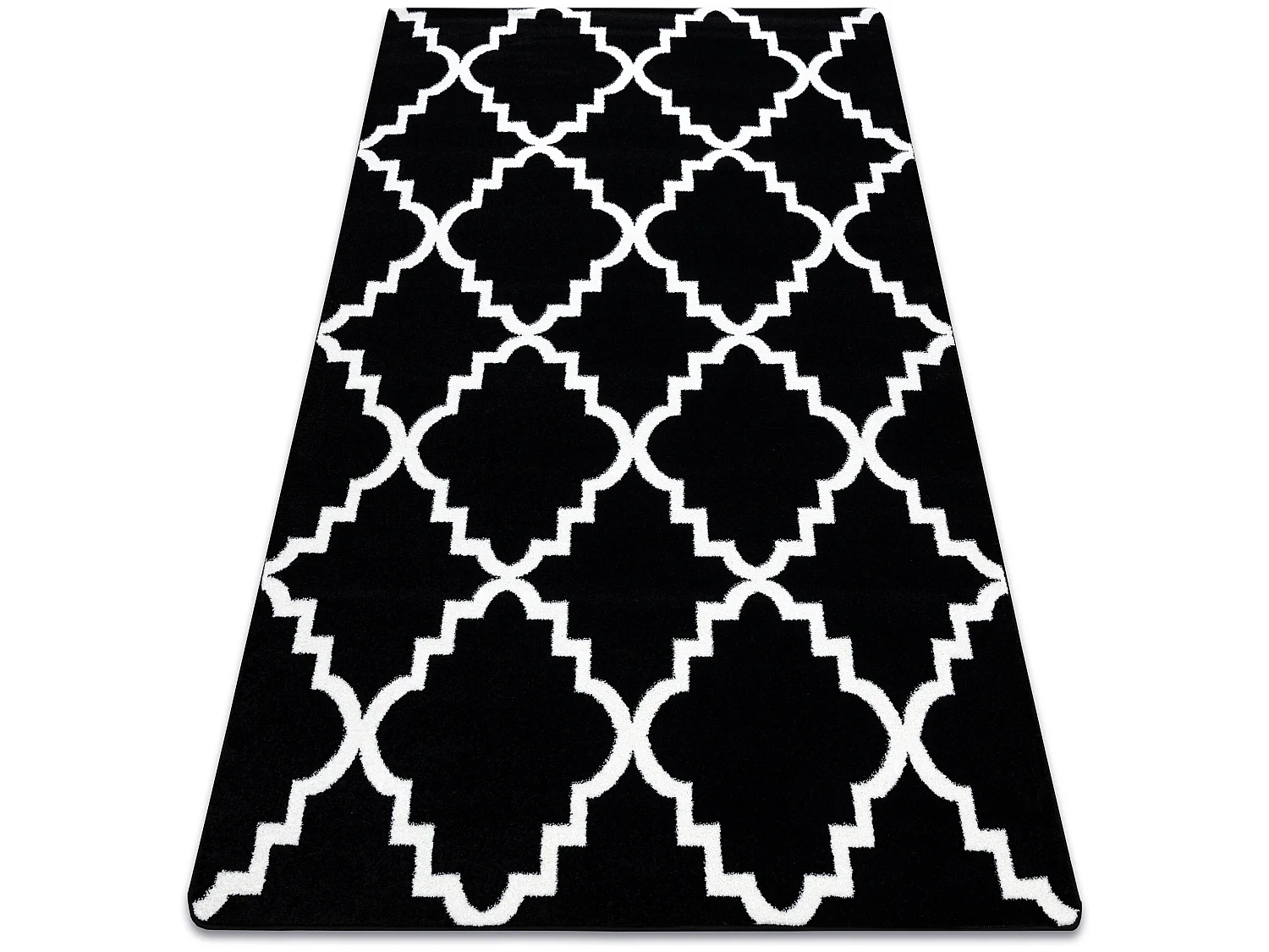 Tapis SKETCH - F343 noir et crème trèfle marocain trellis 140x190 cm