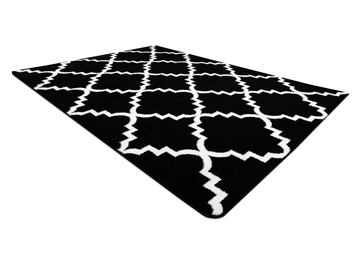 Tapis SKETCH - F343 noir et crème trèfle marocain trellis 140x190 cm