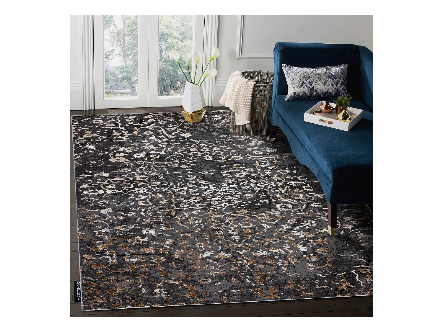 Tapijt DE LUXE modern 2078 Ornament vintage gewreven - Structureel gri 120x170 cm