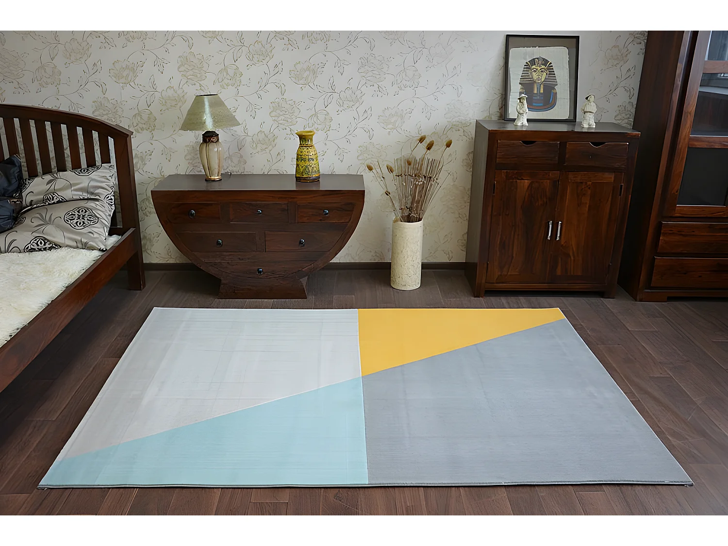 Tapis SCANDI 18487/572 - TRAPÈZES gris doré turquois 120x170 cm
