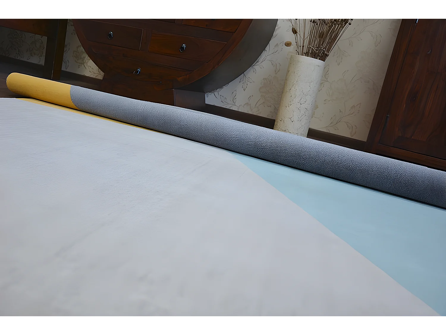 Tapis SCANDI 18487/572 - TRAPÈZES gris doré turquois 120x170 cm