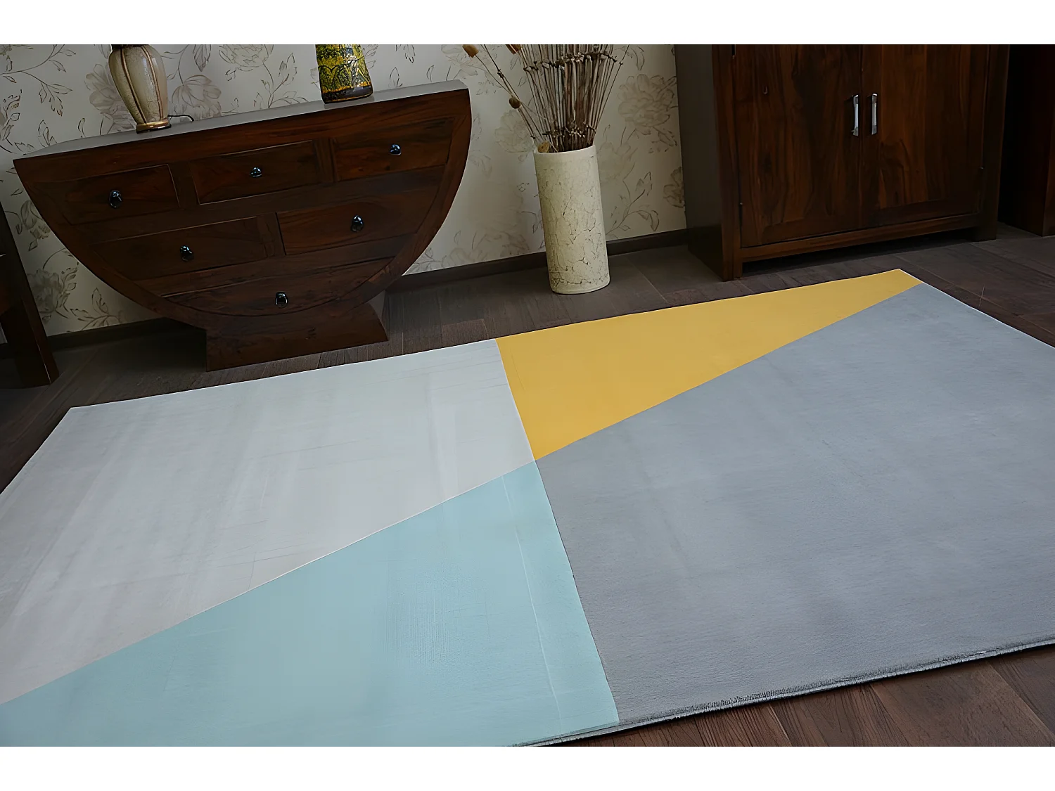 Tapis SCANDI 18487/572 - TRAPÈZES gris doré turquois 120x170 cm