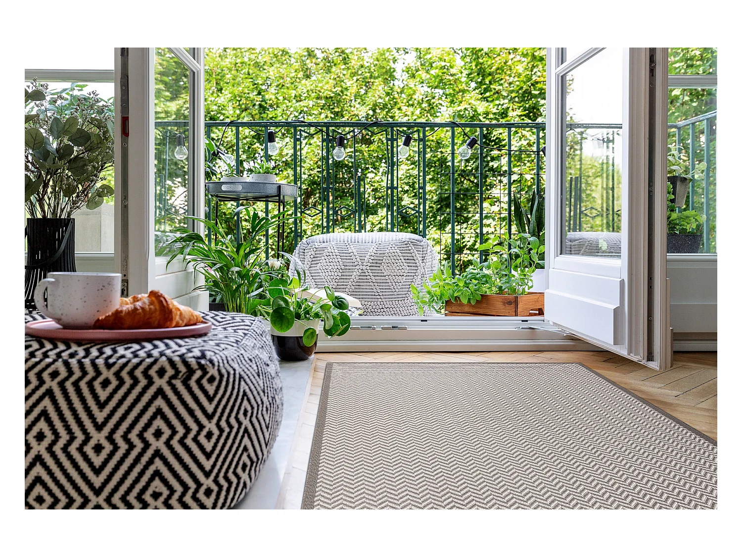 Sisal tapijt SISAL BORDERO 2901 plat te weven crème / taupe 140x190 cm