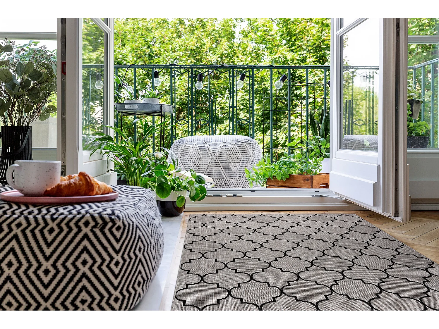 TEPPICH SIZAL FLOORLUX 20607 Marokkanisches Spalier, Trellis silber /  120x170 cm