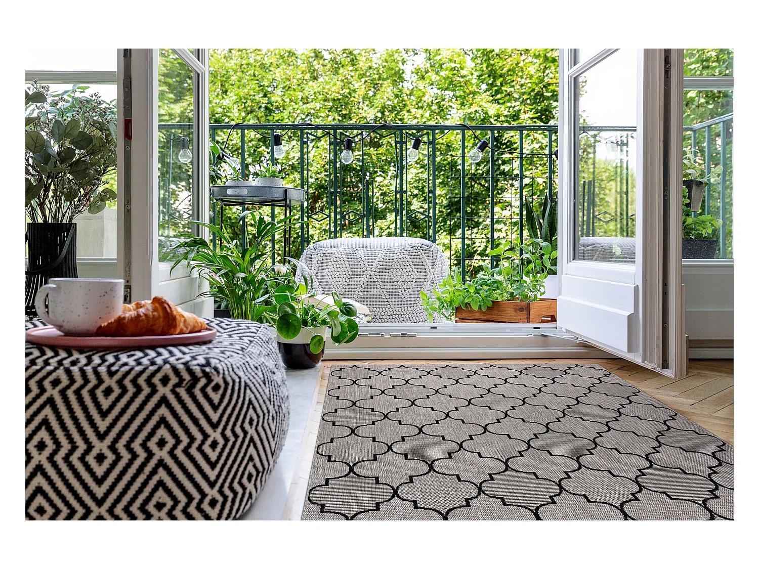 Sisal tapijt SISAL FLOORLUX 20607 , klaver Marokkaanse , trellis zilve 120x170 cm