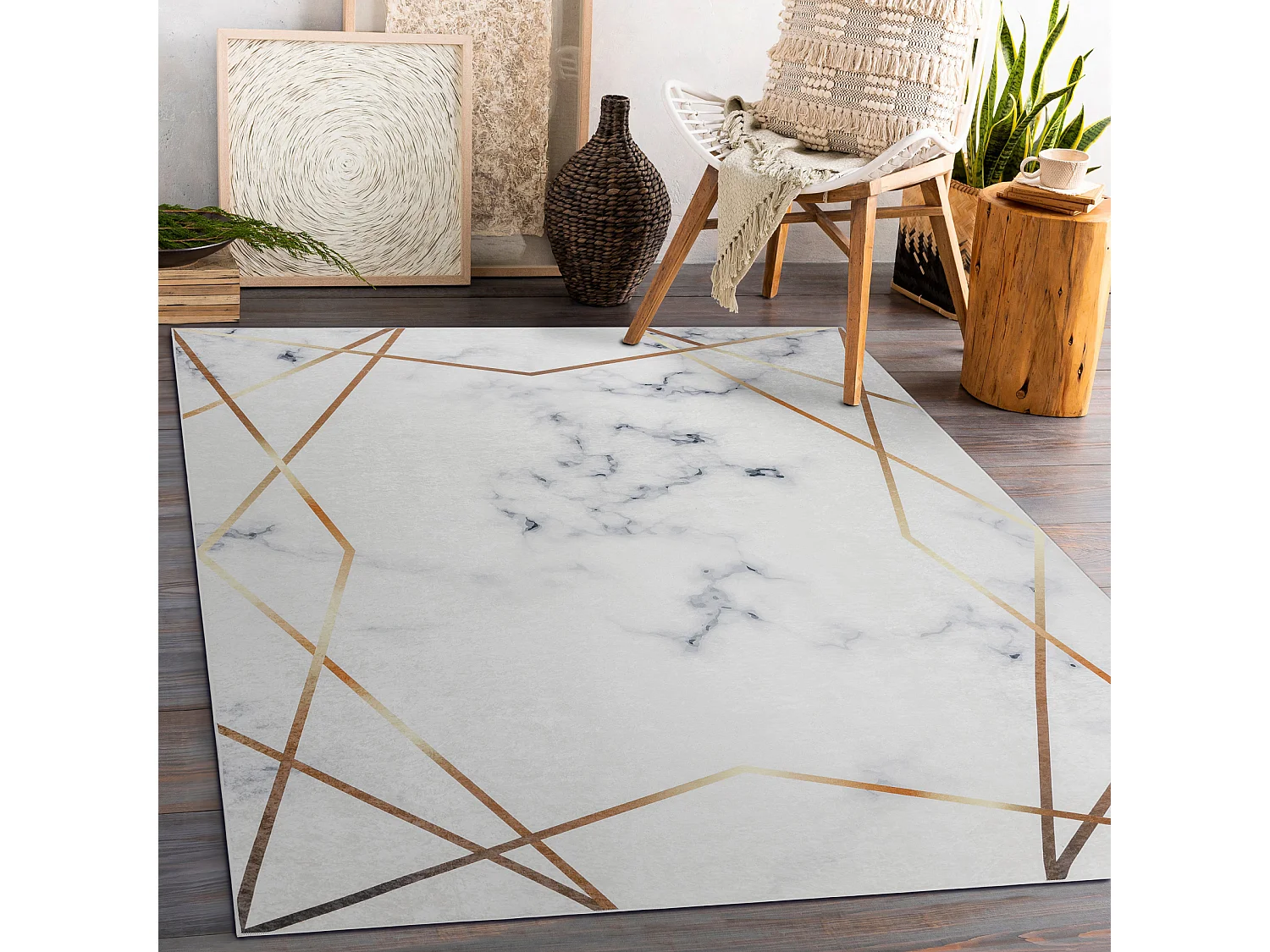 Alfombra lavable ANDRE 1220 Mármol, geométrico antideslizante - blan 120x170 cm