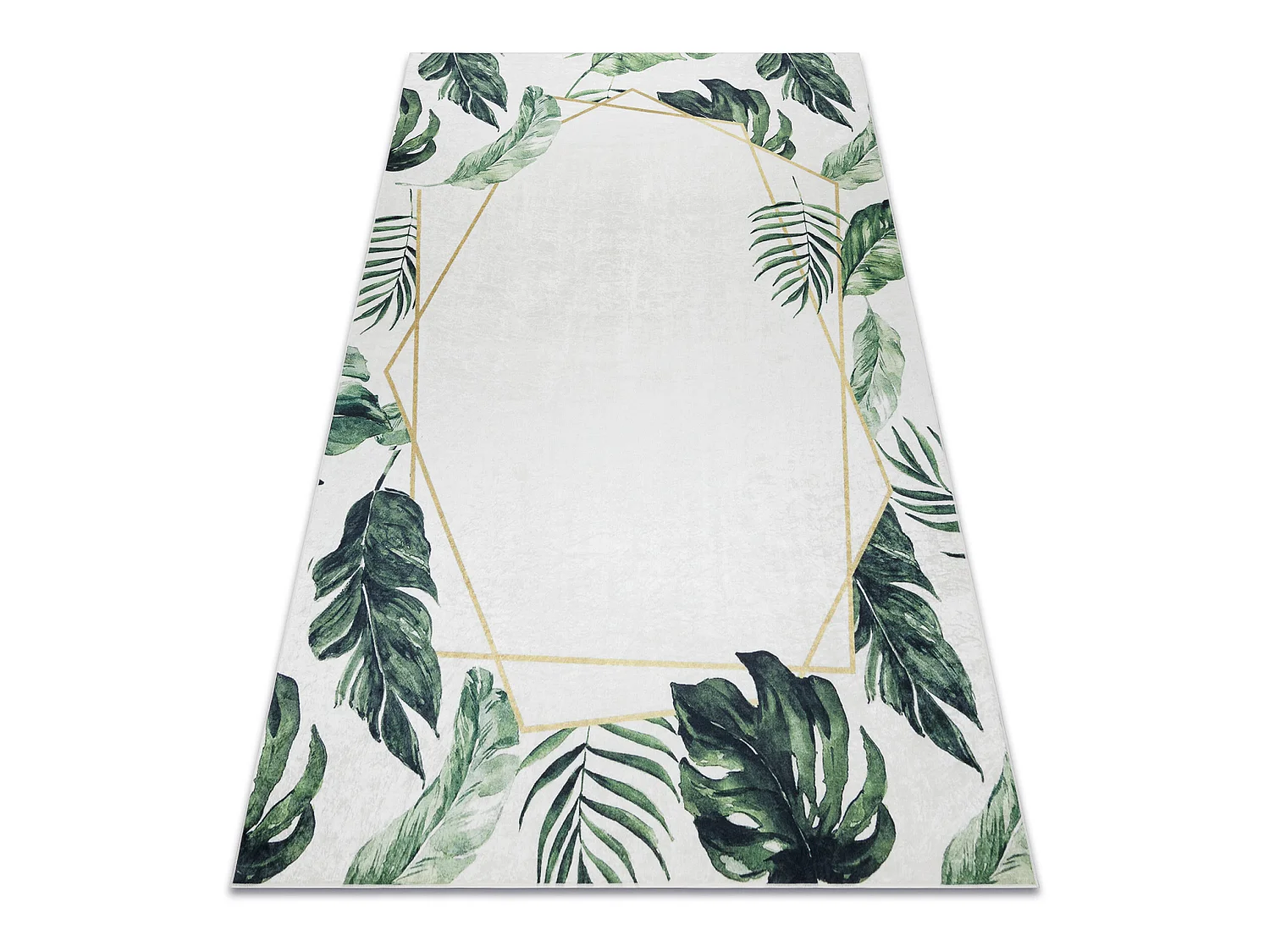 ANDRE 1168 tapijt wasbaar Monstera vertrekt, geometrisch antislip - wi 80x150 cm