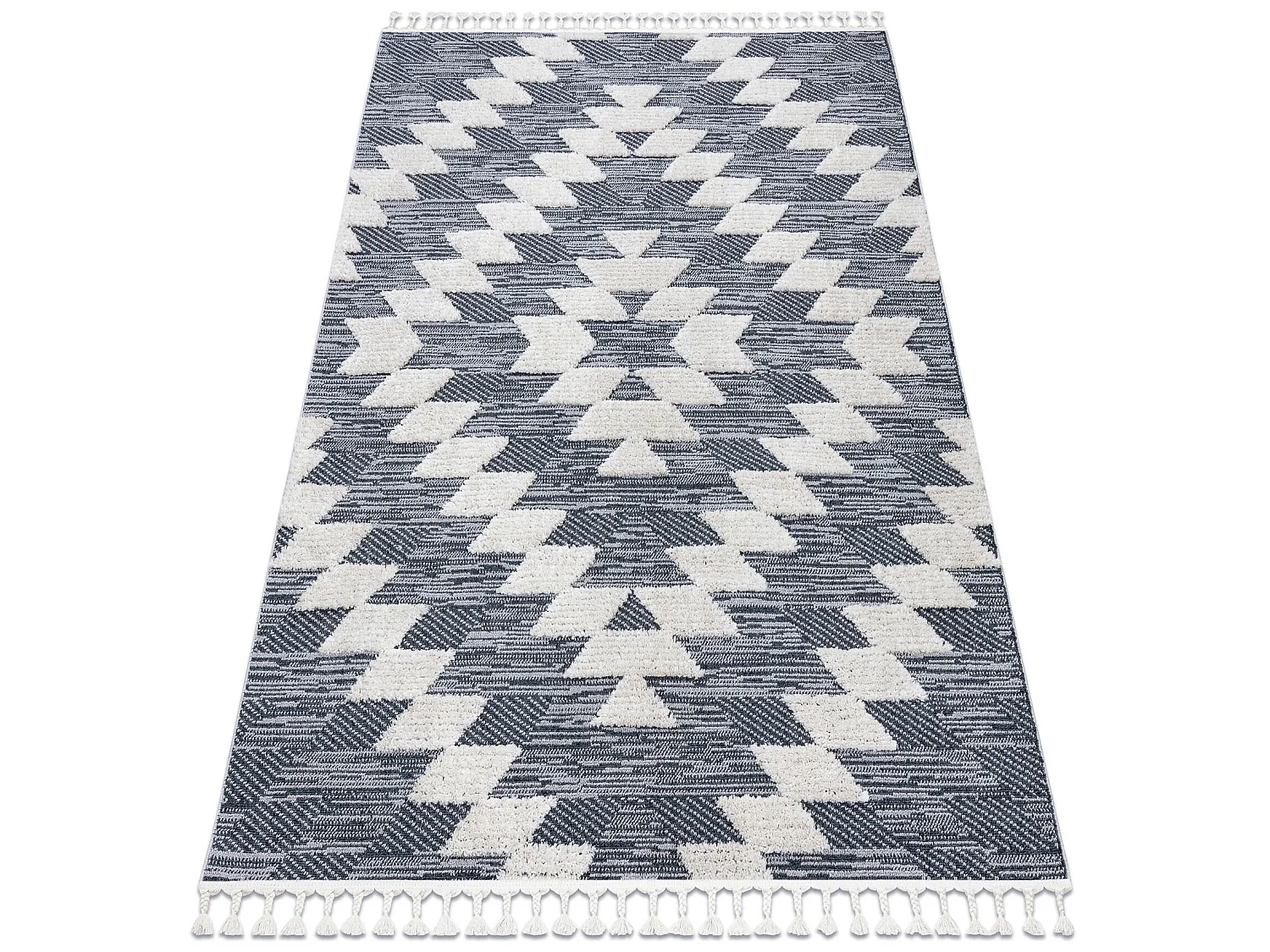 Tapis SEVILLA Z250A diamants bleu / gris Franges berbère marocain sha 140x190 cm