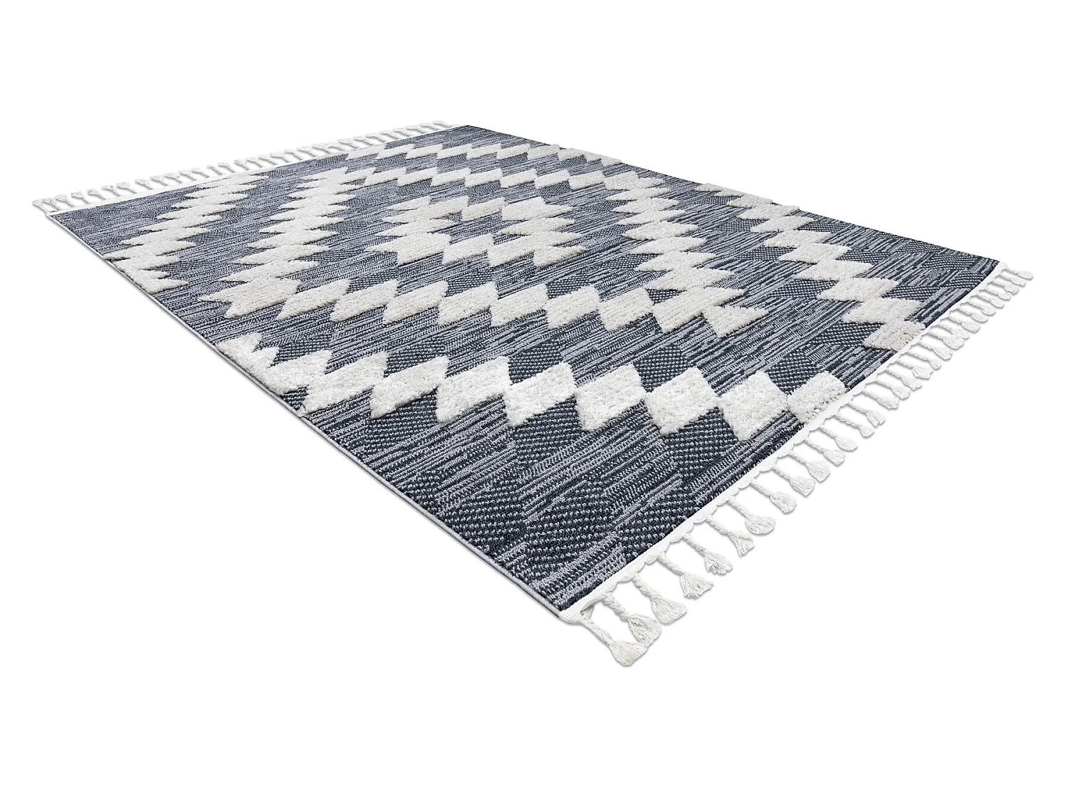 Tapis SEVILLA Z250A diamants bleu / gris Franges berbère marocain sha 140x190 cm