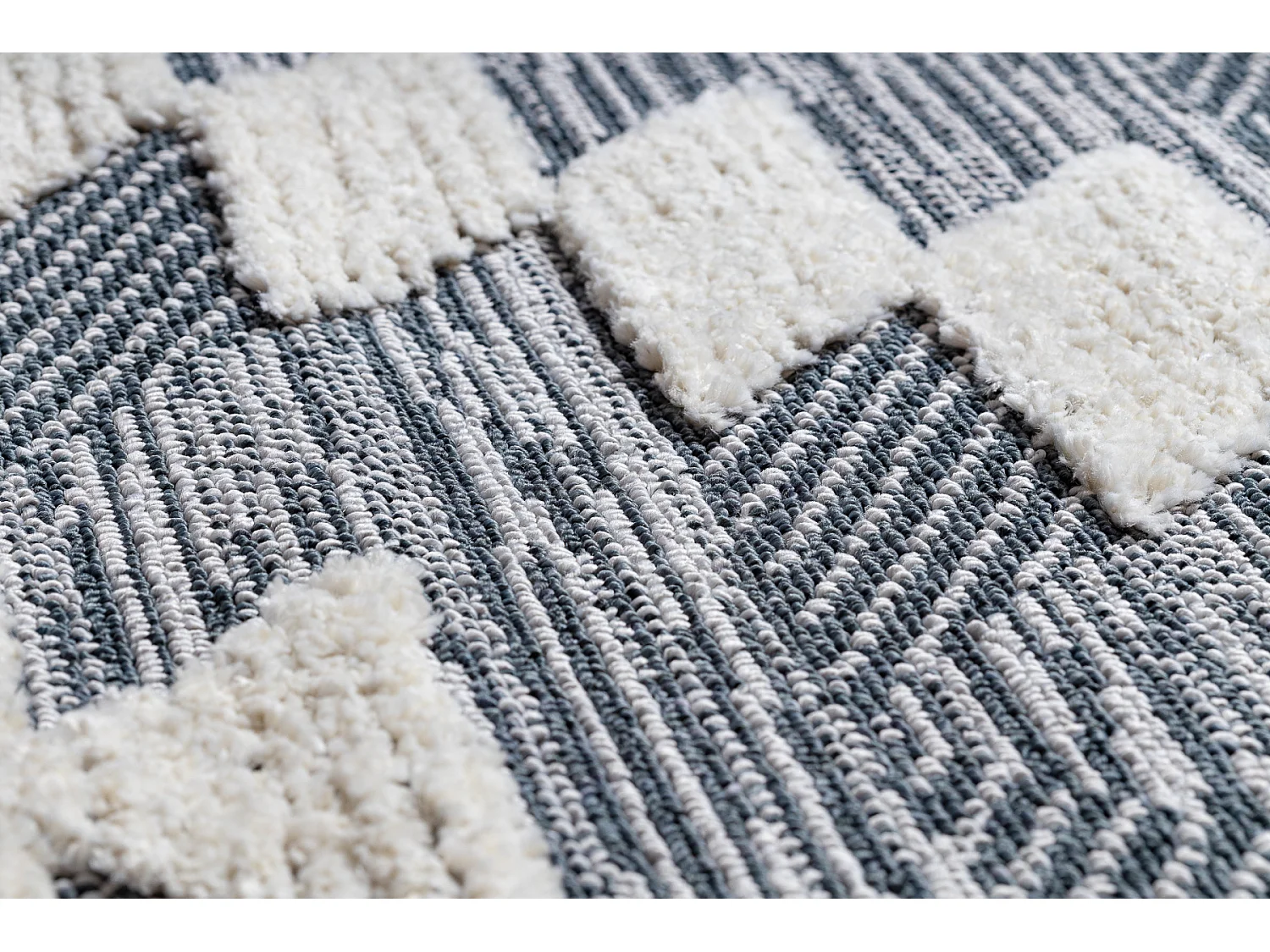 Tapis SEVILLA Z250A diamants bleu / gris Franges berbère marocain sha 140x190 cm