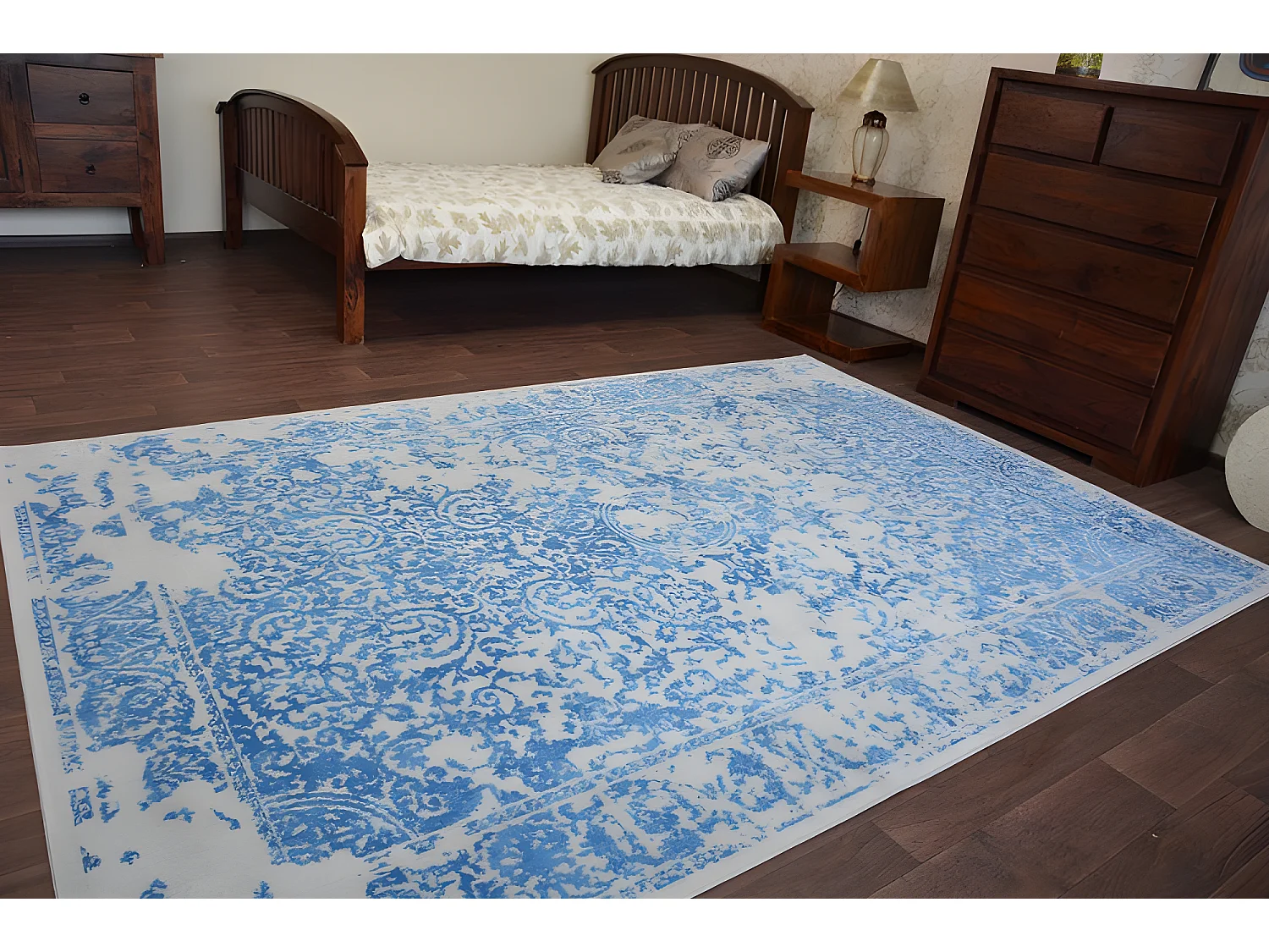 Tapis Vintage 22208/053 bleu / gris rosette classique 80x150 cm