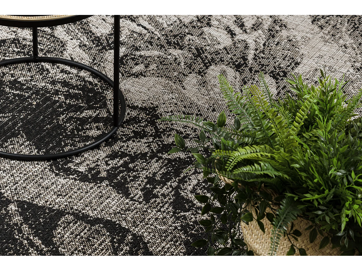 Sisal tapijt SISAL FLOORLUX 20491 BLOEMEN zilver / zwartkleuring 140x200 cm