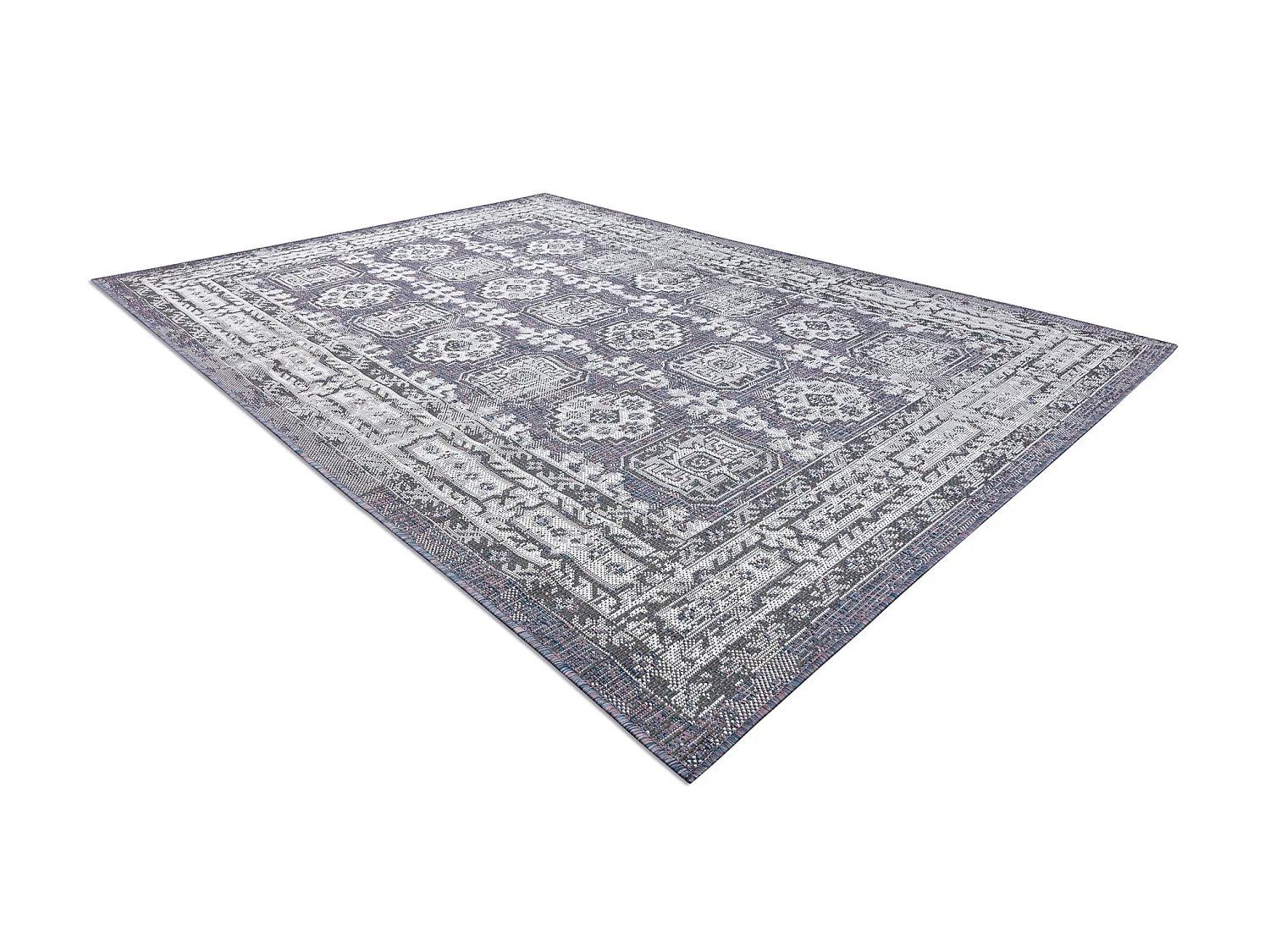 Tapis SIZAL SION Cadre, ornement, vintage 2832 tissé à plat bleu / r 80x150 cm