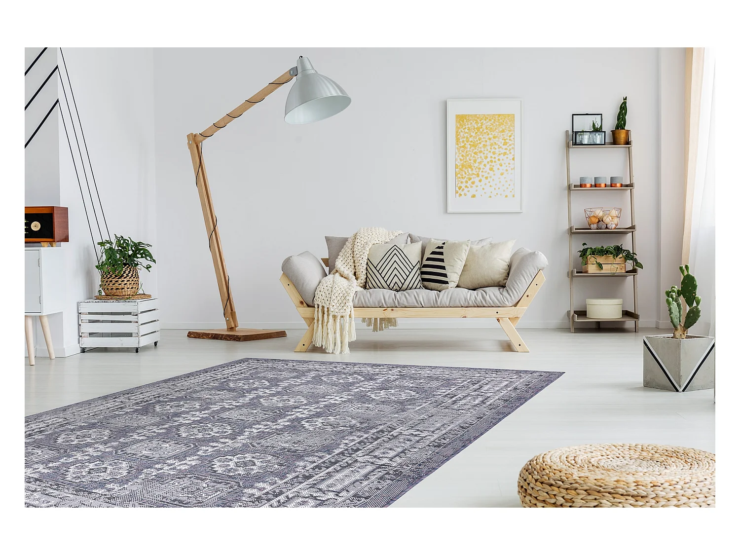 Tapis SIZAL SION Cadre, ornement, vintage 2832 tissé à plat bleu / r 80x150 cm