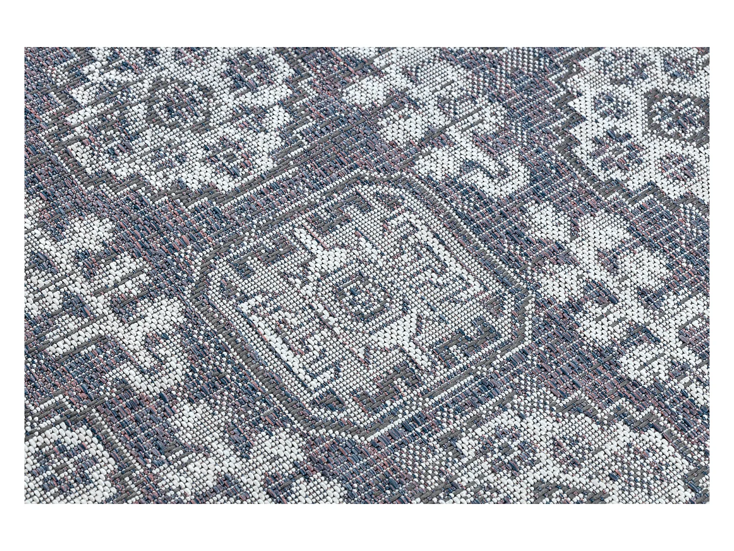 Tapis SIZAL SION Cadre, ornement, vintage 2832 tissé à plat bleu / r 80x150 cm