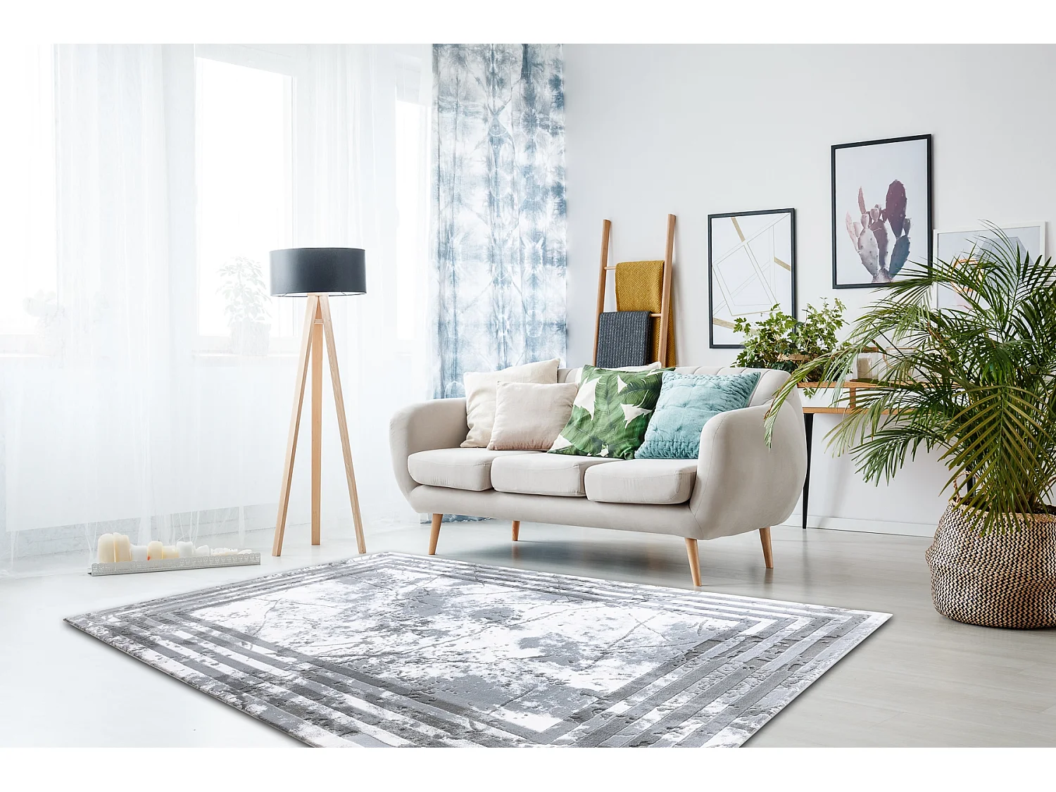 Tappeto ACRILICO VALS 01553A C53 74 Telaio Marmo grigio / avorio 70x140 cm