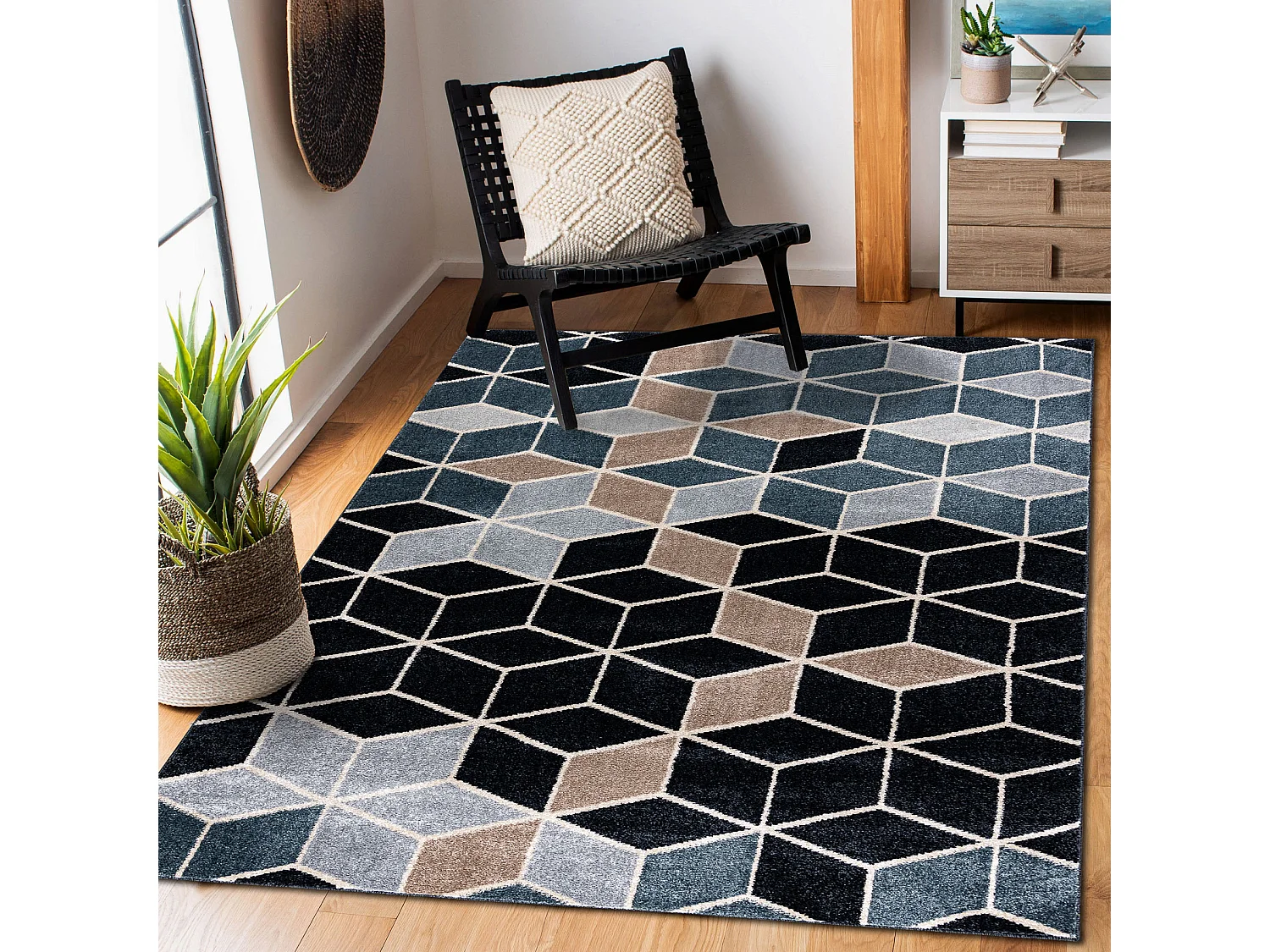 Tapis POLI 9139A Cube 3D noir / gris 140x190 cm