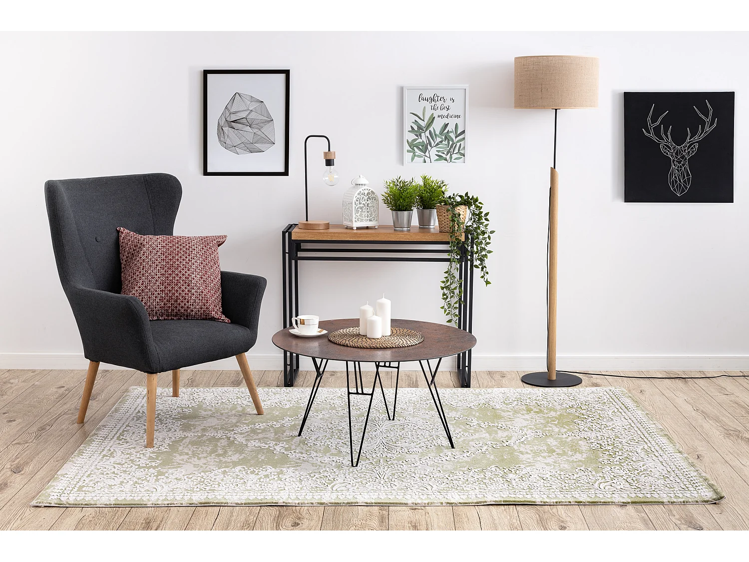 Tapis ACRYLIQUE DIZAYN 143 vert / Ivoire 160x230 cm