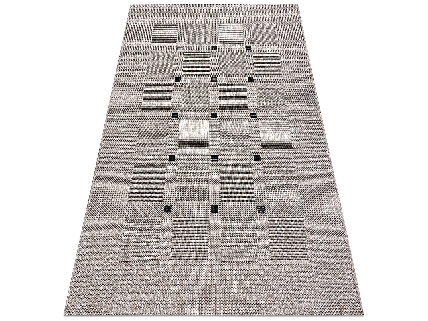 Sisal tapijt SISAL FLOORLUX 20079 BLOEMEN VIERKANTEN zilver / zwartkle 140x200 cm