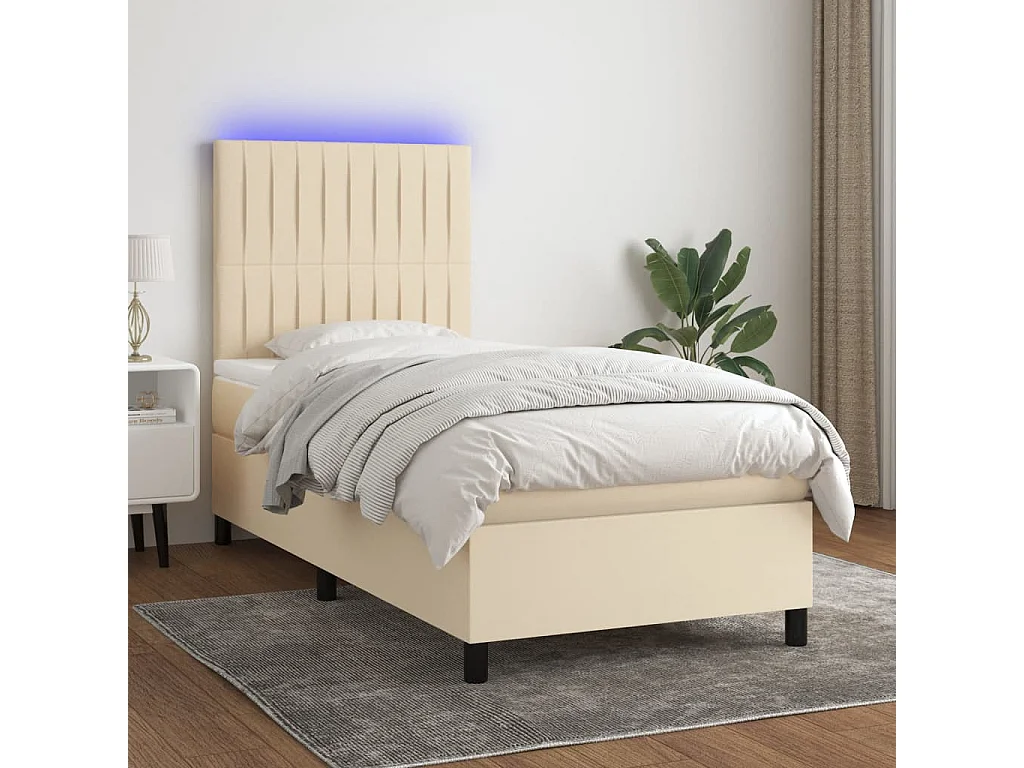 Ensemble complet boxspring - 100x200 cm + sommier à lattes de lit + matelas + LED Crème Tissu SRGW89199