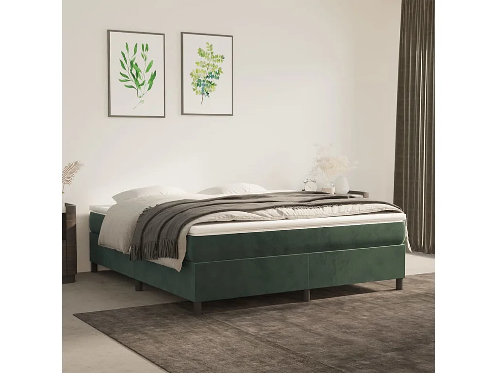 Lit-160x200 cm avec sommier tapissier + matelas Vert foncé Velours SRGW58809