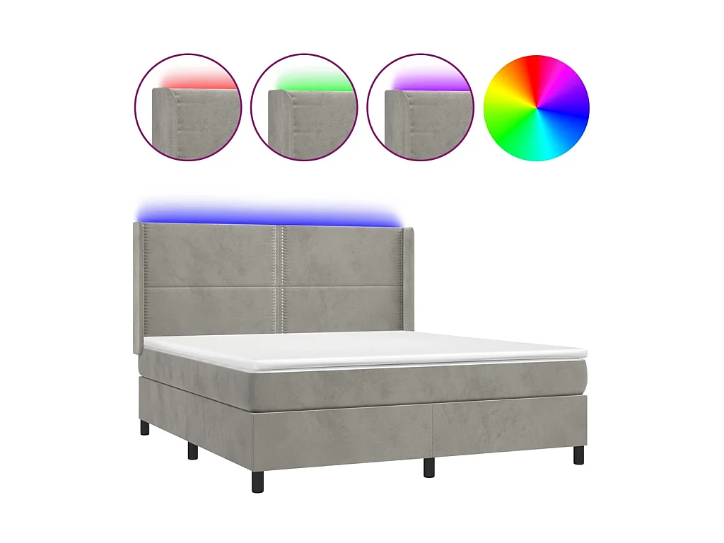 Ensemble complet boxspring - 180x200 cm + sommier à lattes de lit+ matelas + LED Gris clair SRGW50469