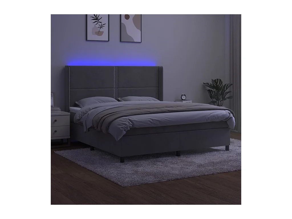 Ensemble complet boxspring - 180x200 cm + sommier à lattes de lit+ matelas + LED Gris clair SRGW50469