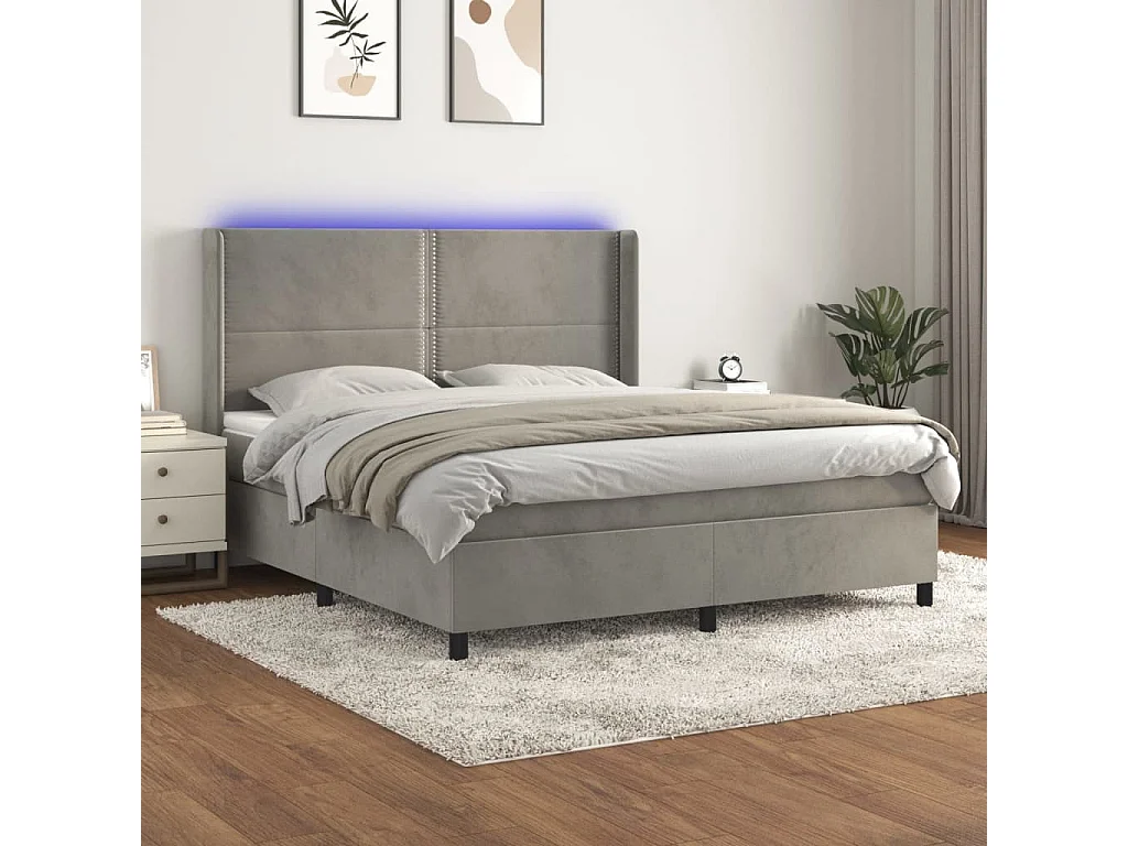 Ensemble complet boxspring - 180x200 cm + sommier à lattes de lit+ matelas + LED Gris clair SRGW50469