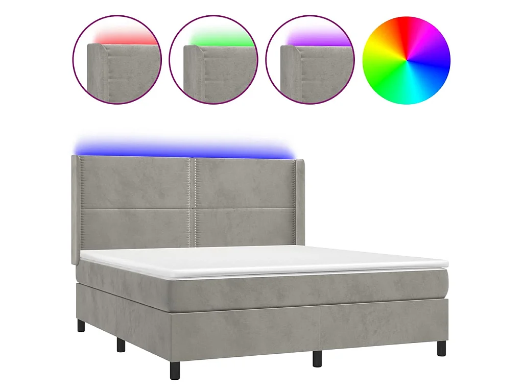 Ensemble complet boxspring - 180x200 cm + sommier à lattes de lit+ matelas + LED Gris clair SRGW50469