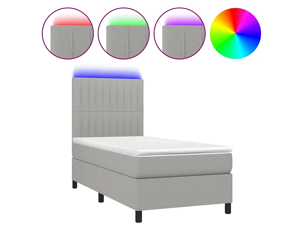 Cama continental c/ colchão e LED 90x190 cm tecido cinza-claro PT389420
