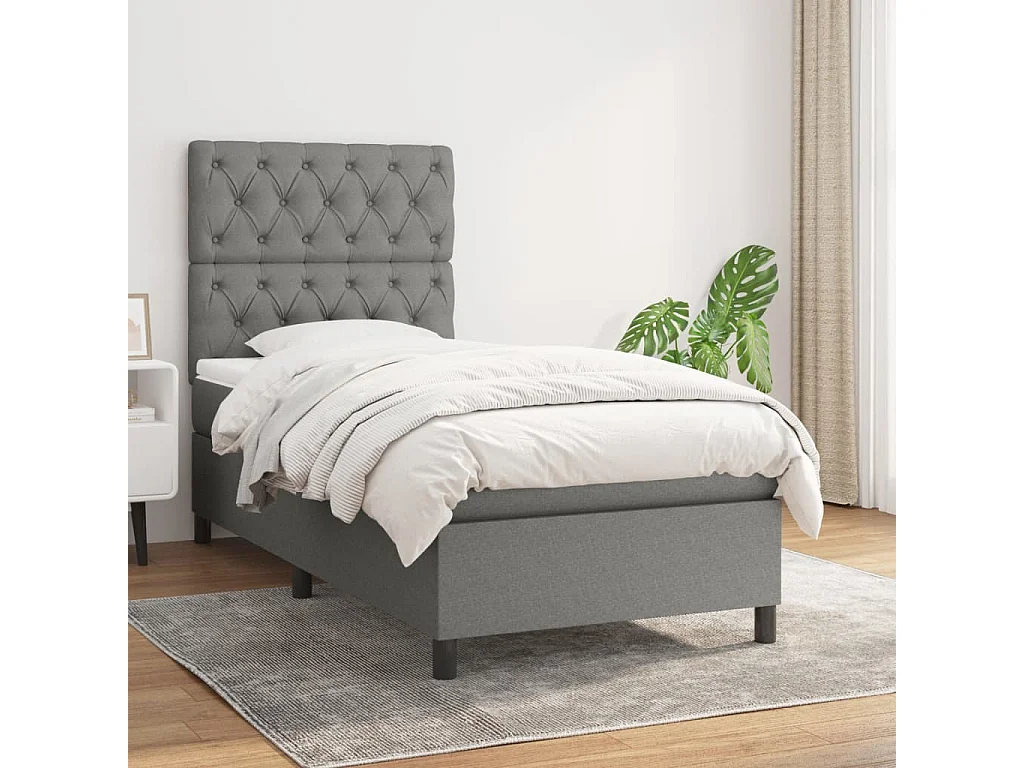 Cama continental com molas+ colchão 80x200 cm tecido cinzento-escuro PT551433