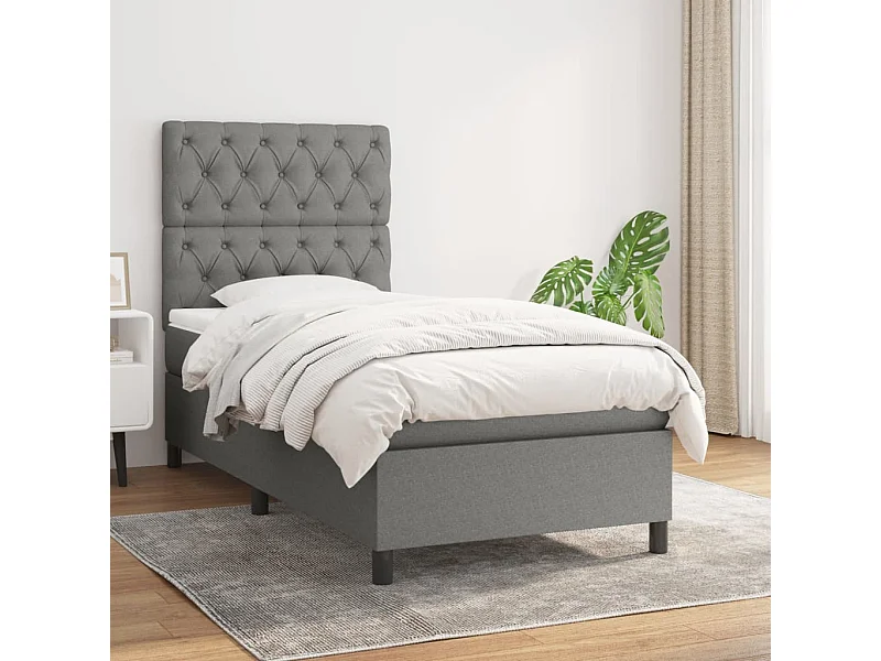 Cama continental com molas+ colchão 80x200 cm tecido cinzento-escuro PT551433
