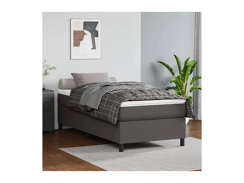 Ensemble complet boxspring - 90x190 cm + sommier tapissier + matelas Gris Similicuir SRGW98664