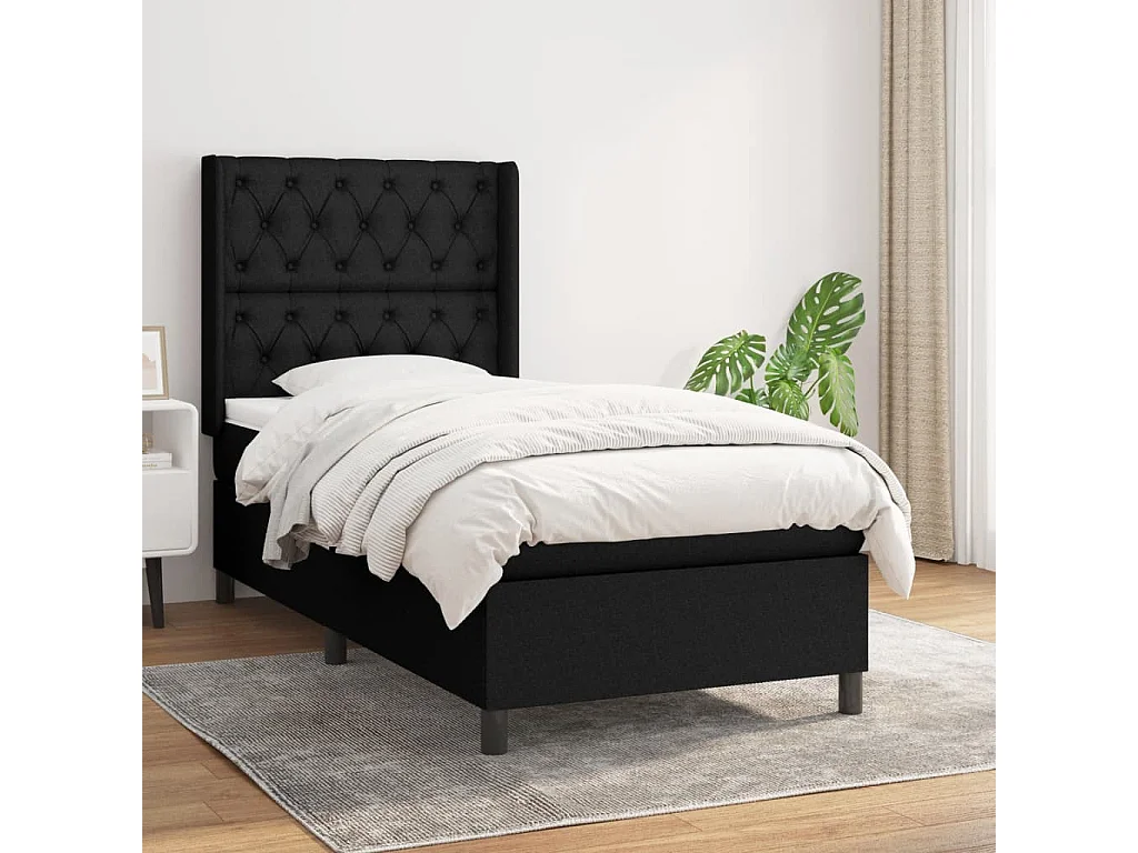 Cama continental com molas+ colchão 80x200 cm tecido preto PT237901