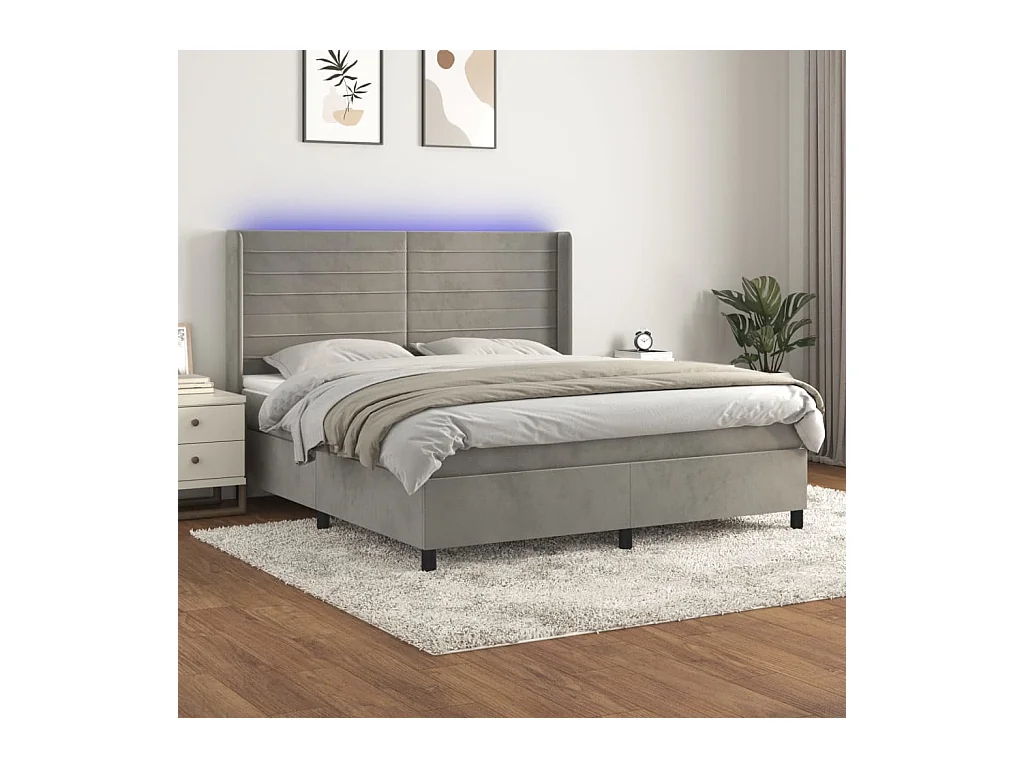 Ensemble complet boxspring - 180x200 cm + sommier à lattes de lit+ matelas + LED Gris clair SRGW83625