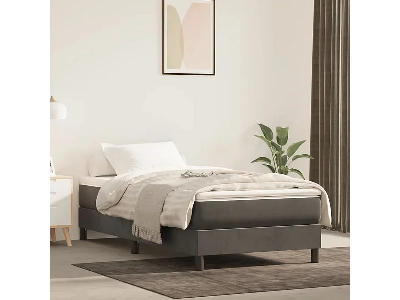 Ensemble complet boxspring - 90x190 cm + sommier tapissier + matelas Gris foncé Velours SRGW37161