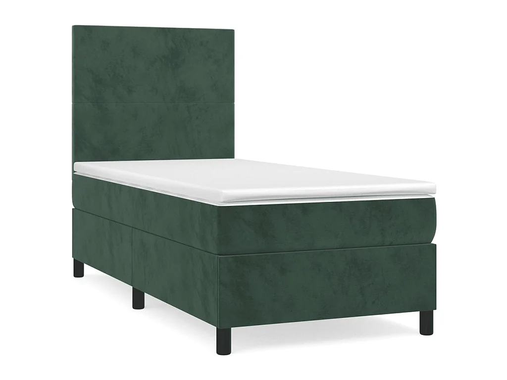 Cama continental com molas+ colchão 100x200 cm veludo verde-escuro PT374357