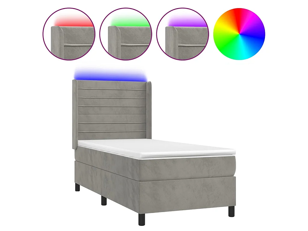 Cama continental c/ colchão/LED 90x190 cm veludo cinzento-claro PT155360