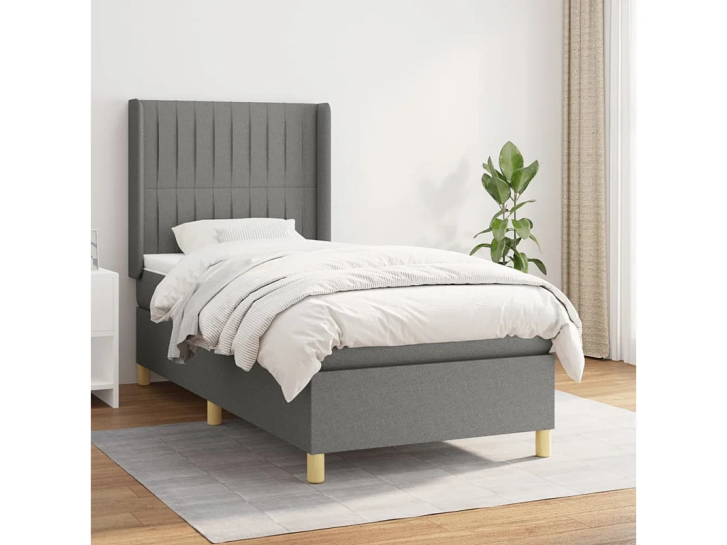 Cama continental com molas+ colchão 80x200 cm tecido cinzento-escuro PT279822